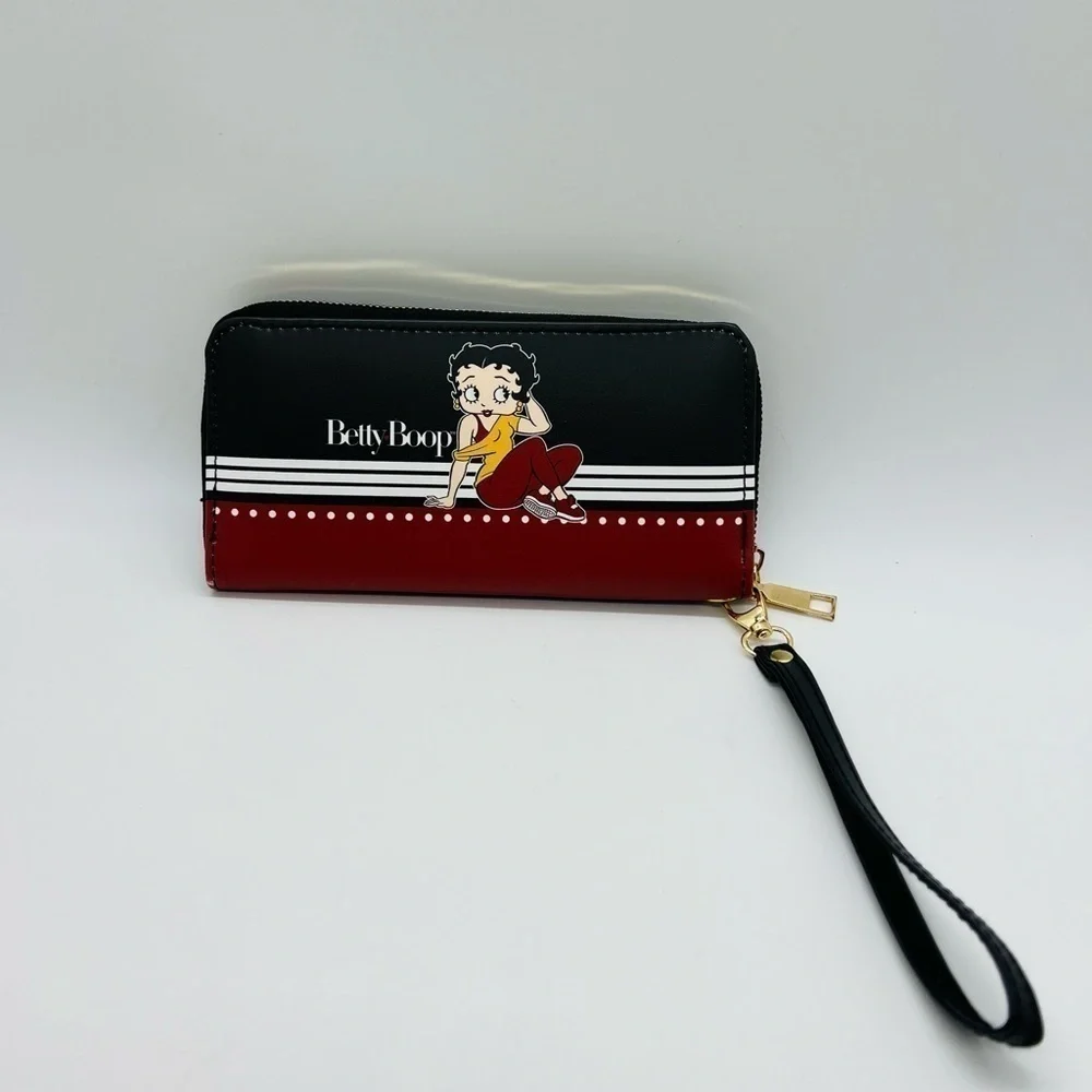 BETTY BOOP ZIP AROUND WRISTLET BLACK, RED AND GOLD HARDWARE